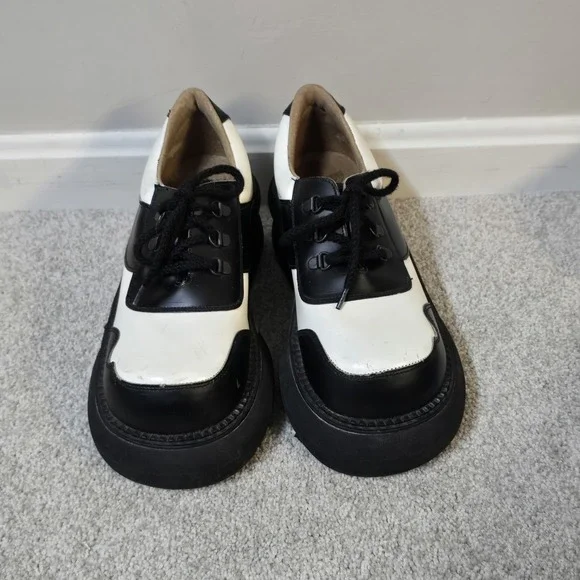 Vintage FLUEVOG Bunks Womens (9) 90s Black White Creeper Platform Rave Club - Picture 2 of 14